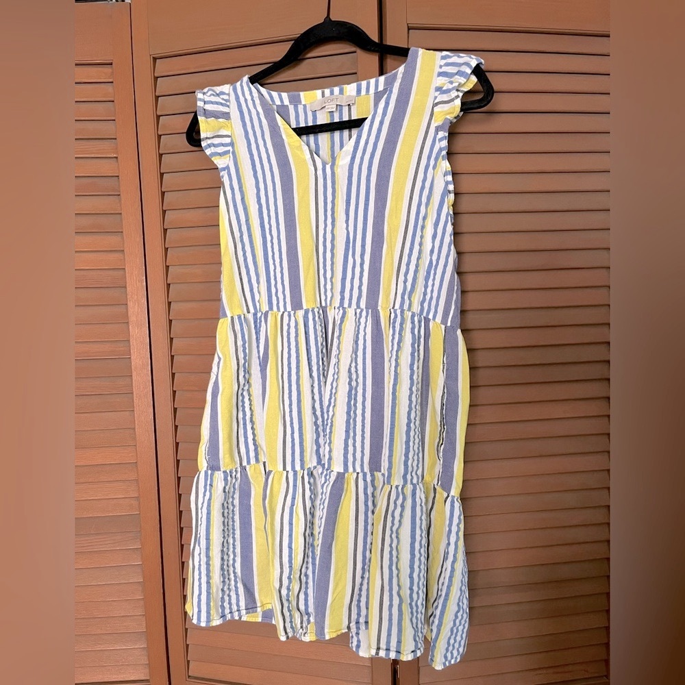 LOFT Yellow and Blue Tiered Sundress V-neck Casual